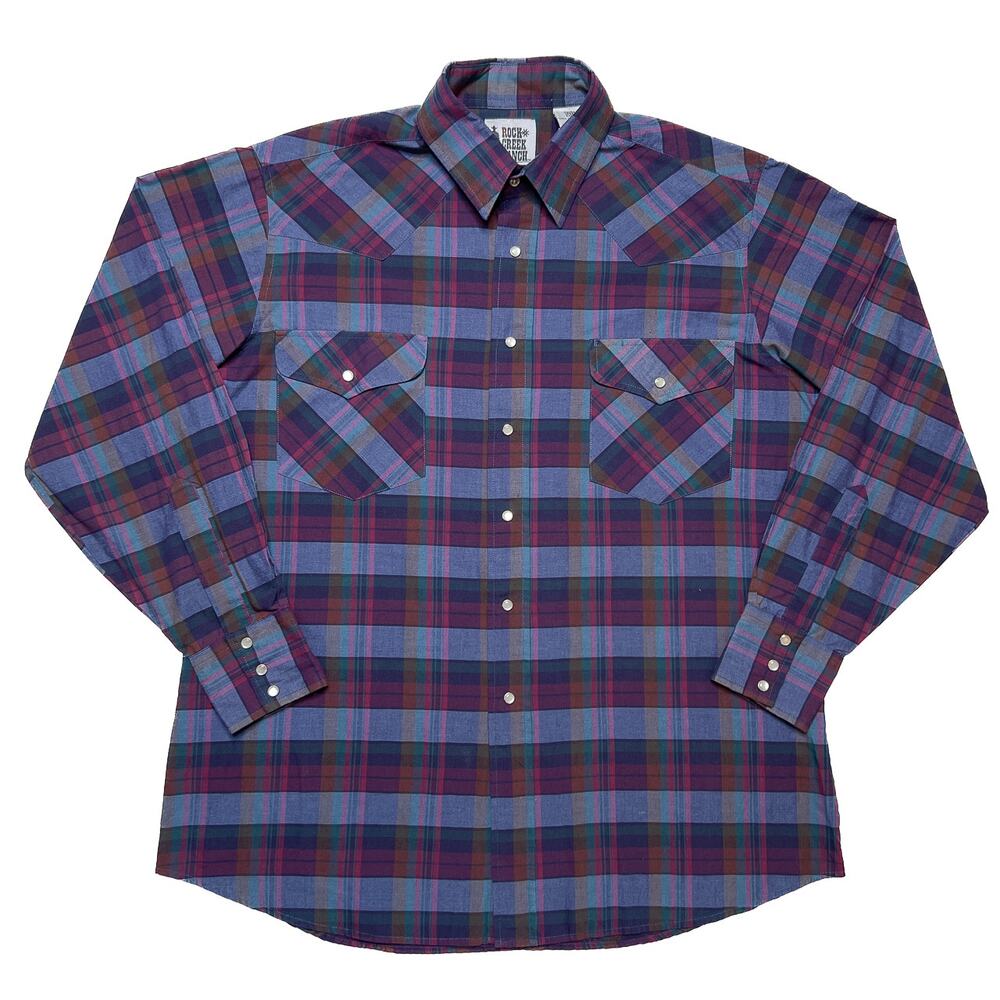 Rock Creek Ranch Vintage Plaid Pearl Snap Shirt Multicolor Men's Large 90s